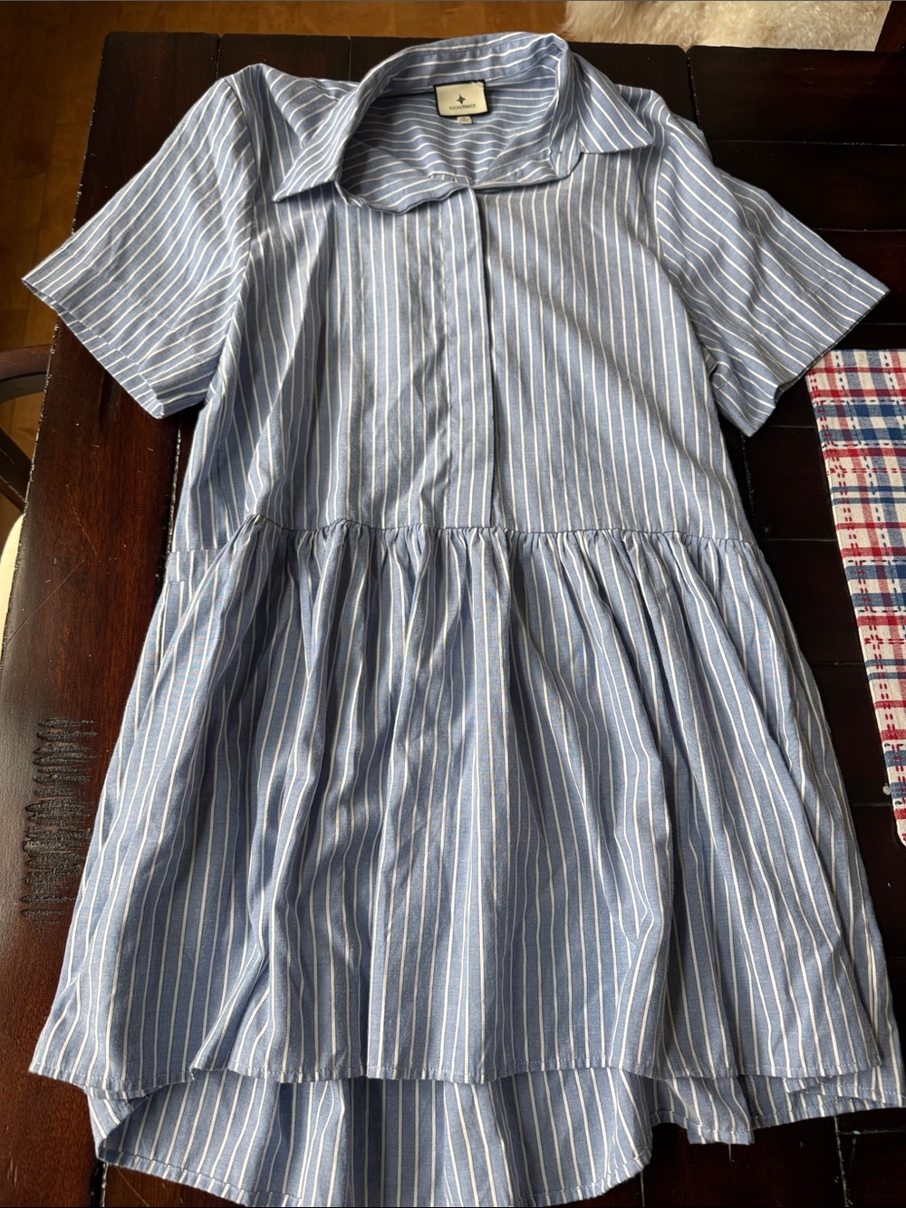 Tuckernuck Womens Blue Stripe Short-Sleeve Tiered Dress